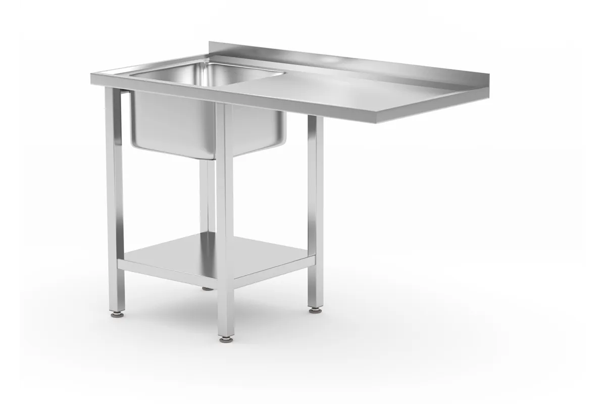 Stół ze zlewem, półką i miejscem na zmywarkę lub lodówkę - skręcany, lewy, 1200x700x850mm Hendi 237519