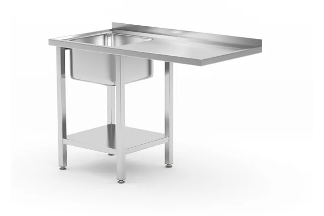 Stół ze zlewem, półką i miejscem na zmywarkę lub lodówkę - skręcany, lewy, 1200x700x850mm Hendi 237519