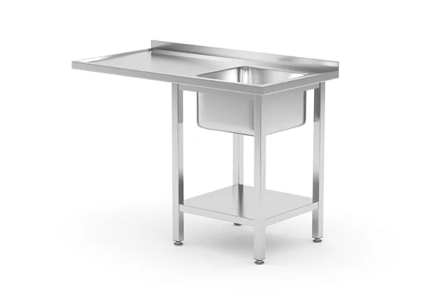 Stół ze zlewem, półką i miejscem na zmywarkę lub lodówkę - skręcany, prawy, 1200x700x850mm Hendi 237526