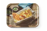 Taca do serwowania z nadrukiem, antypoślizgowa, tasty fish & chips, 330x430mm Hendi 508022
