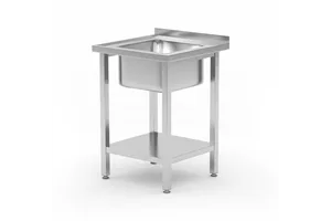 Stół ze zlewem i półką – skręcany, Kitchen Line, zlew wyśrodkowany, 600x600x850mm Hendi 816806
