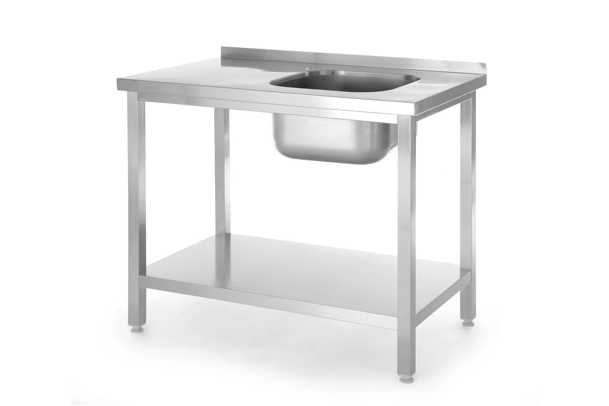 Stół ze zlewem i półką – skręcany, Kitchen Line, zlew po prawej, 800x600x850mm Hendi 816998