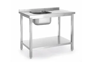 Stół ze zlewem i półką – skręcany, Kitchen Line, zlew po lewej, 800x600x850mm Hendi 817001