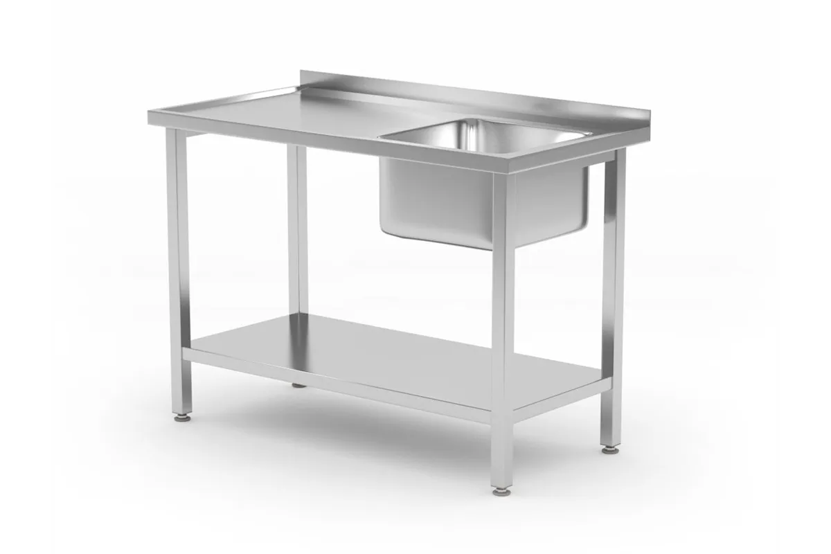 Stół ze zlewem i półką – skręcany, Kitchen Line, zlew po prawej, 1000x600x850mm Hendi 817018