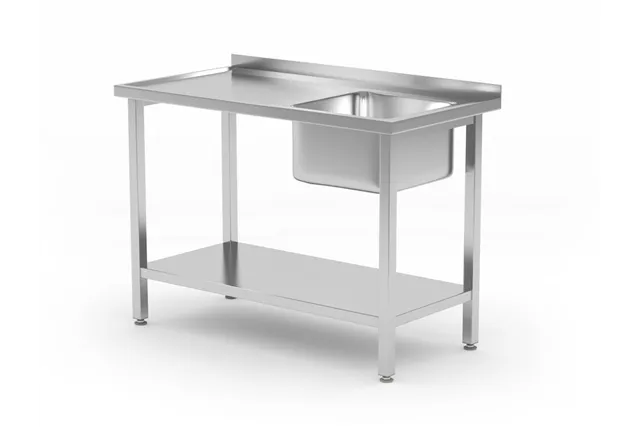 Stół ze zlewem i półką – skręcany, Kitchen Line, zlew po prawej, 1000x600x850mm Hendi 817018