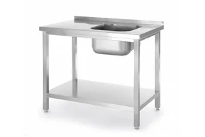 Stół ze zlewem i półką – skręcany, Kitchen Line, zlew po lewej, 1000x600x850mm Hendi 817025