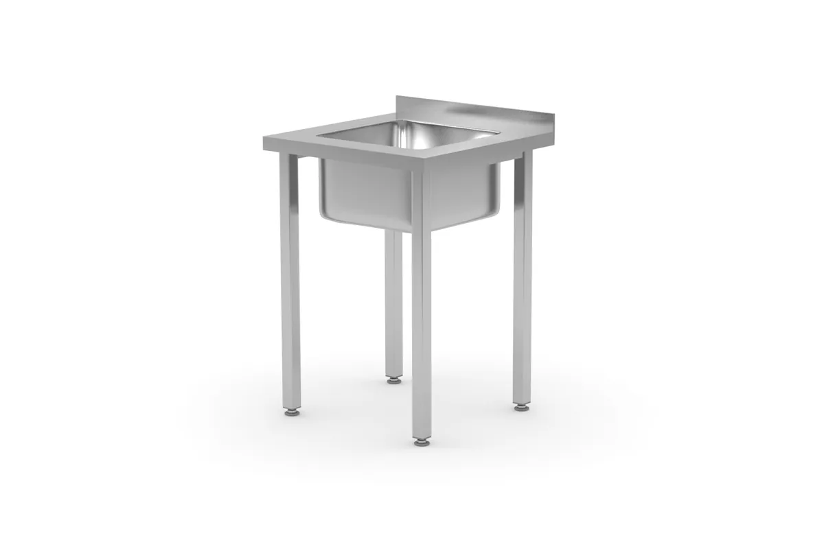 Stół ze zlewem - skręcany, Kitchen Line, zlew wyśrodkowany, 600x600x850mm Hendi 816752