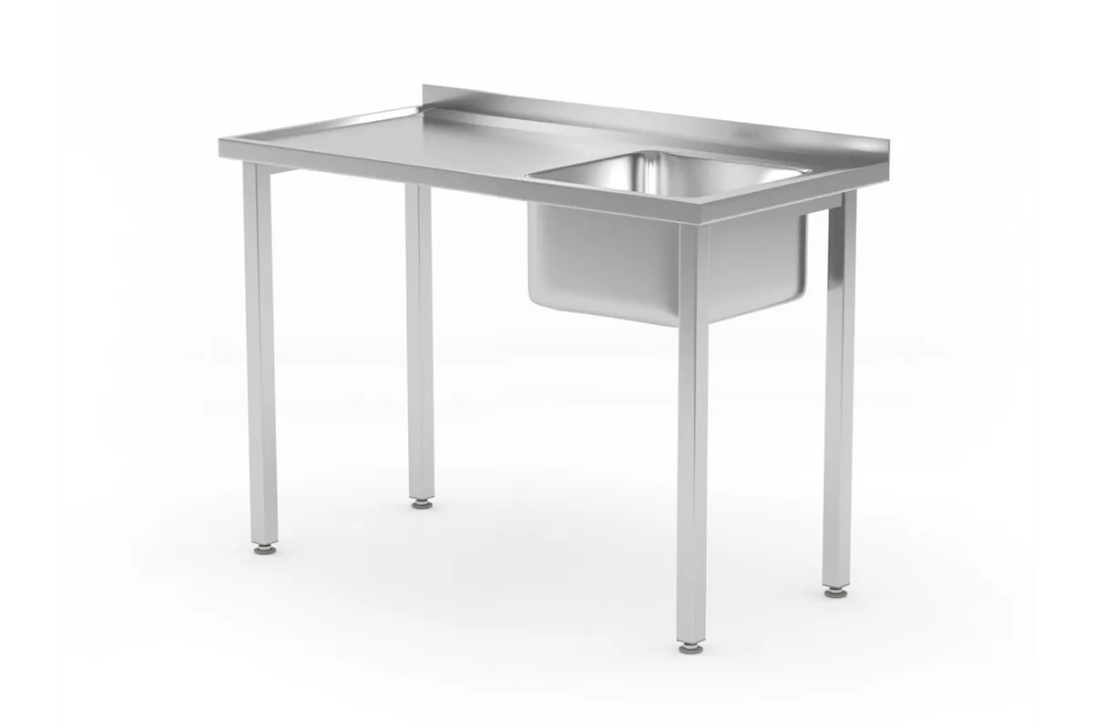 Stół ze zlewem - skręcany, Kitchen Line, zlewozmywak po prawej stronie, 1000x600x850mm Hendi 816783
