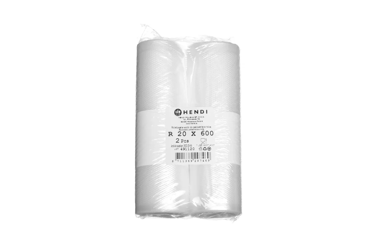 Worki moletowane w rolce do pakowarek, do przechowywania żywności, zestaw 2 rolek, 2 szt., 6000x200mm Hendi 297469