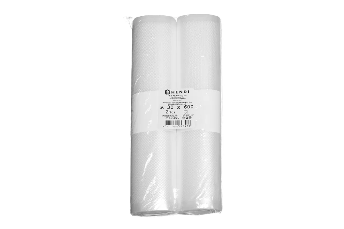 Worki moletowane w rolce do pakowarek, do przechowywania żywności, zestaw 2 rolek, 2 szt., 6000x300mm Hendi 297476