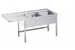 Stół ze zlewem 2-komorowym z wydłużonym ociekaczem, blat zlewowy z podstawą, komora z prawej strony ASTC618C2RSF