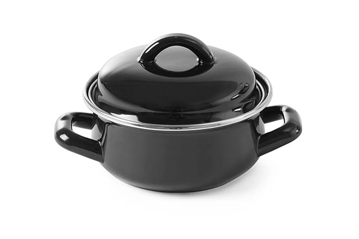 Garnek do zup i sosów z pokrywką, czarny, 0,8L, ⌀140x110mm Hendi 625705