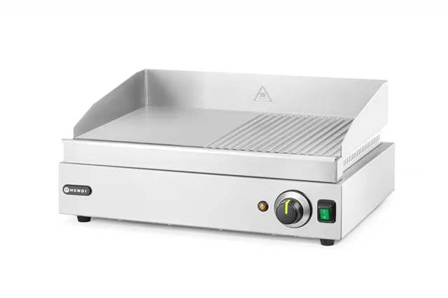 Płyta grillowa w połowie żebrowana, Profi Line, 1/2 gładka, 1/2 ryflowana, 230V/2400W, 527x404x233mm Hendi 203156