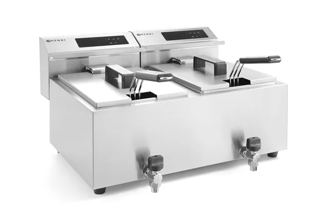 Frytownica z panelem cyfrowym z kranem spustowym 2×8l, Profi Line, 16L, 230V/7000W, 605x515x350mm Hendi 207376