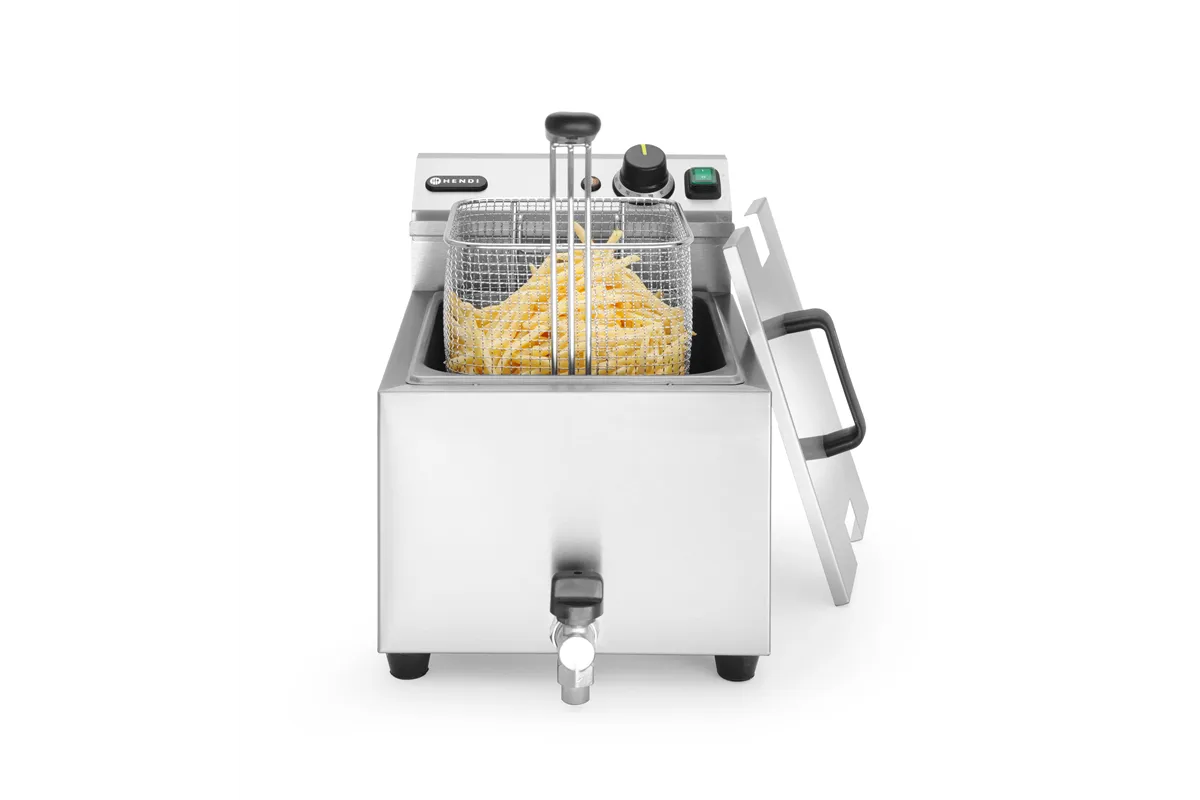 Frytownica manualna z kranem spustowym, 8l, Profi Line, 8L, jasnoszary, 230V/3500W, 305x515x354mm Hendi 209202