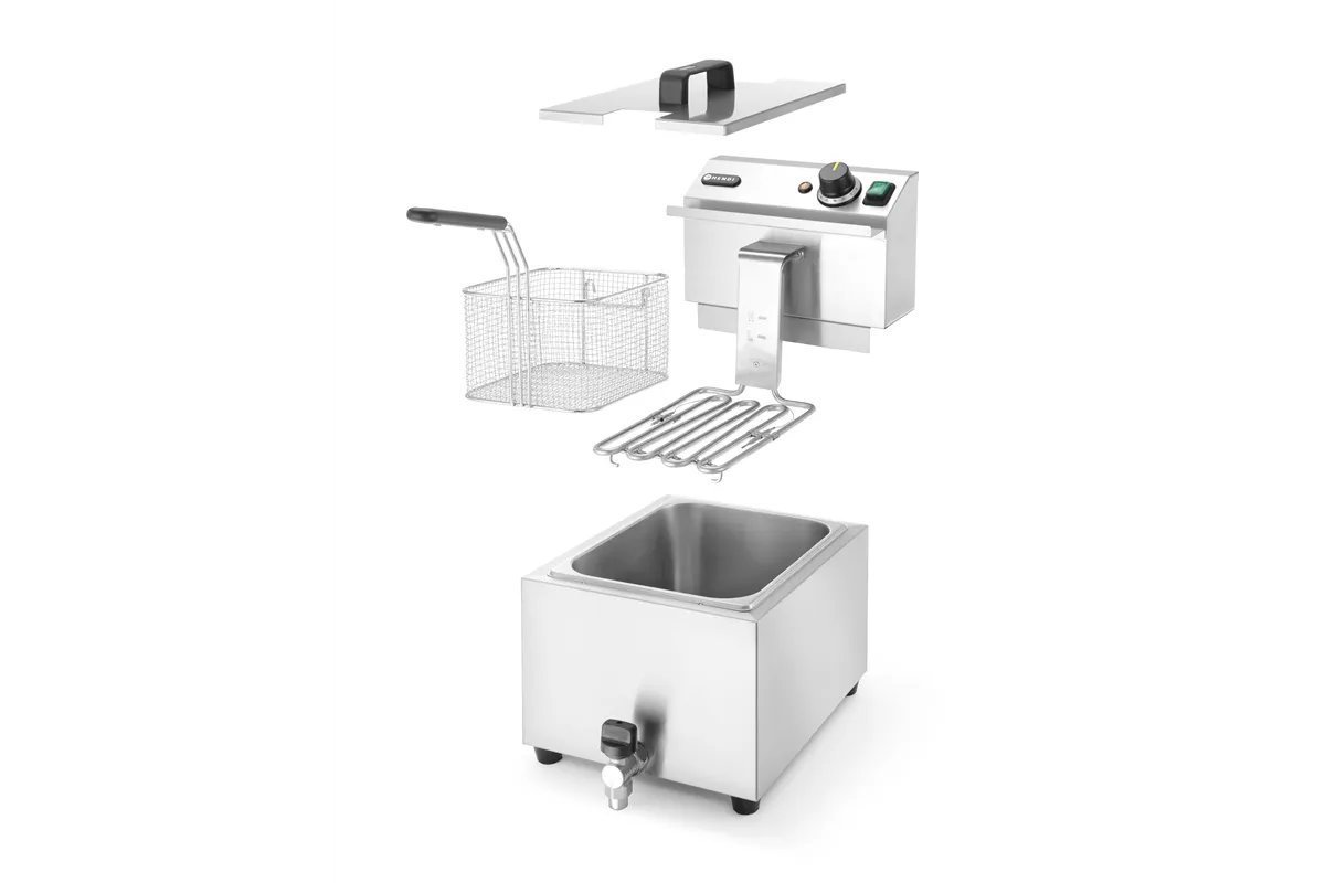 Frytownica manualna z kranem spustowym, 8l, Profi Line, 8L, jasnoszary, 230V/3500W, 305x515x354mm Hendi 209202