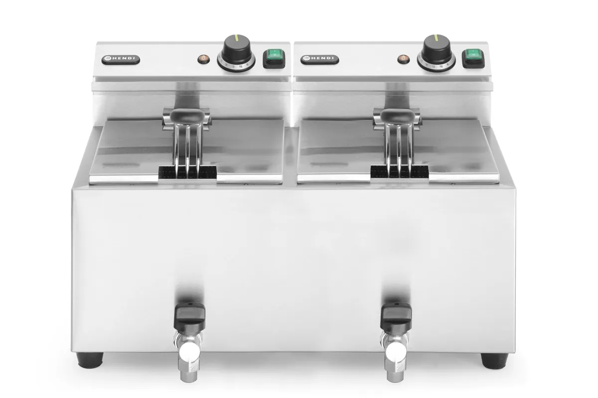 Frytownica manualna z kranem spustowym, 2x8l, Profi Line, 16L, 230V/7000W, 610x515x369mm Hendi 209301