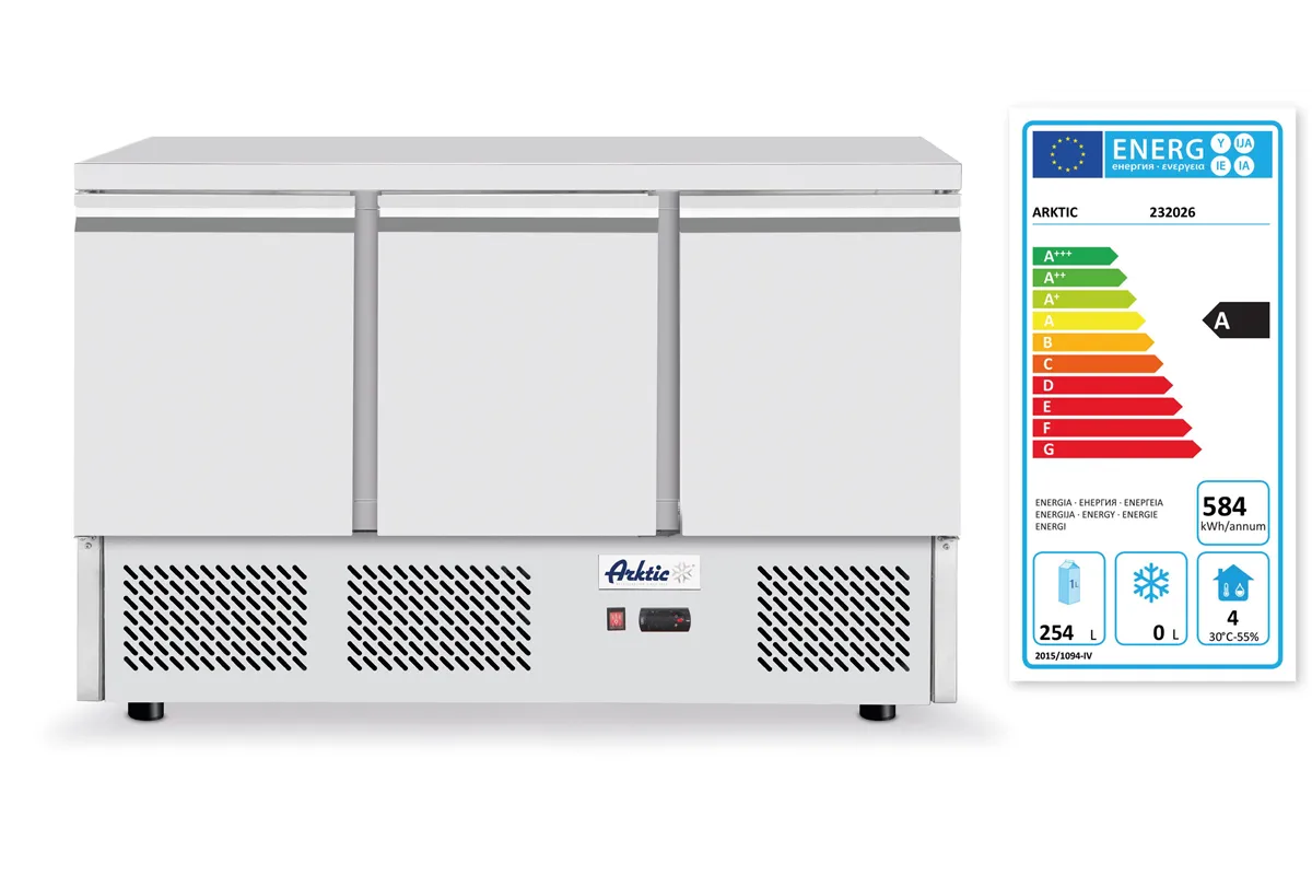 Stół chłodniczy do pizzy 3-drzwiowy z nadstawą i blatem granitowym, 254L, 230V/400W, 1400x700x1491mm Arktic 232033