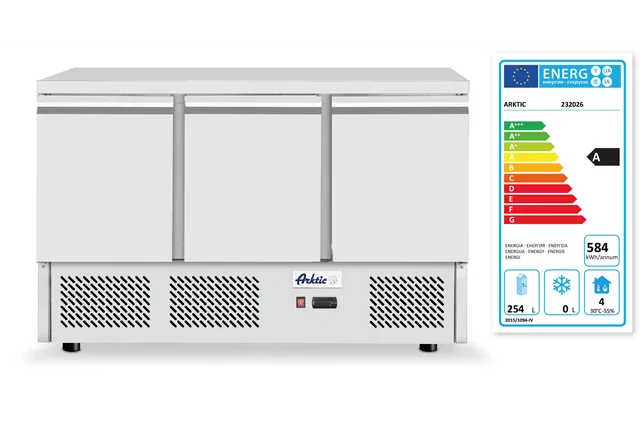 Stół chłodniczy do pizzy 3-drzwiowy z nadstawą i blatem granitowym, 254L, 230V/400W, 1400x700x1491mm Arktic 232033