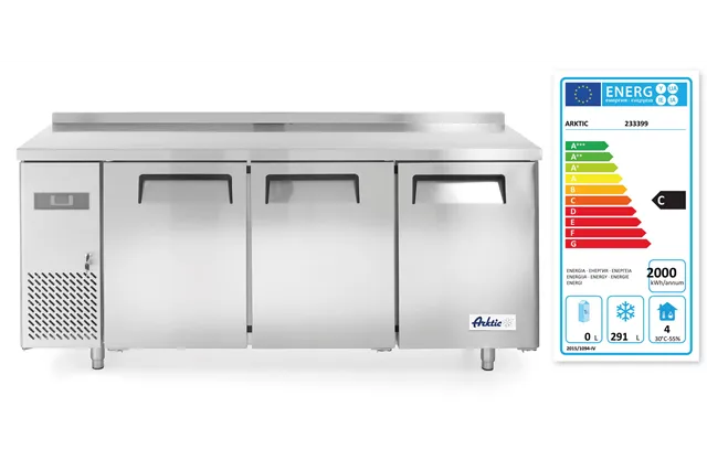 Stół mroźniczy 3-drzwiowy z agregatem bocznym, Kitchen Line, 291L, 230V/550W, 1800x600x886mm Arktic 233399
