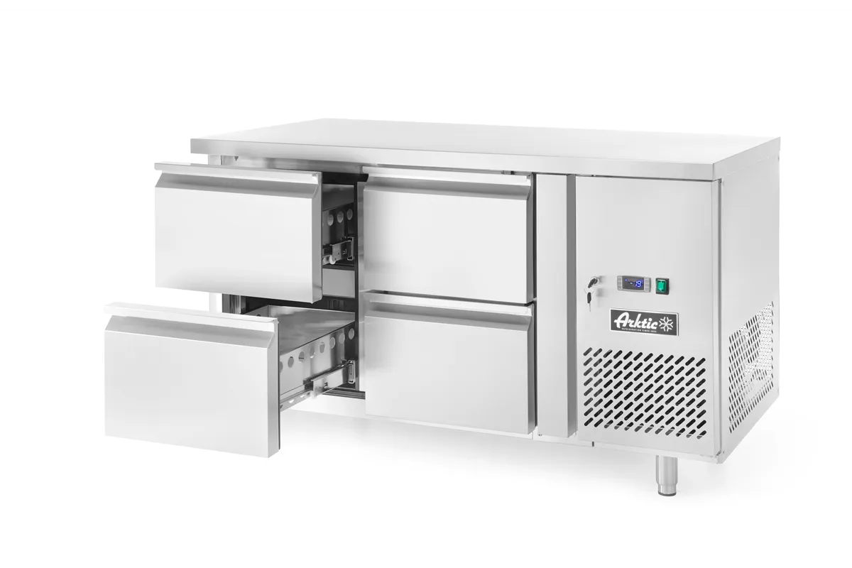 Stół chłodniczy z 4 szufladami i agregatem bocznym, Profi Line, 230V/250W, 1360x700x858mm Arktic 233764