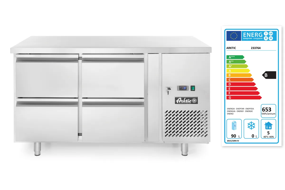 Stół chłodniczy z 4 szufladami i agregatem bocznym, Profi Line, 230V/250W, 1360x700x858mm Arktic 233764
