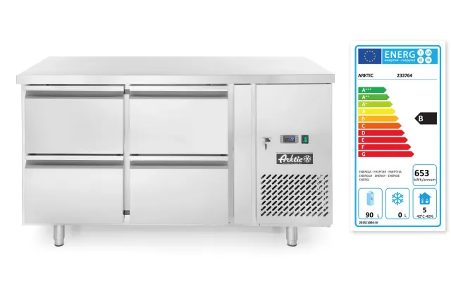 Stół chłodniczy z 4 szufladami i agregatem bocznym, Profi Line, 230V/250W, 1360x700x858mm Arktic 233764