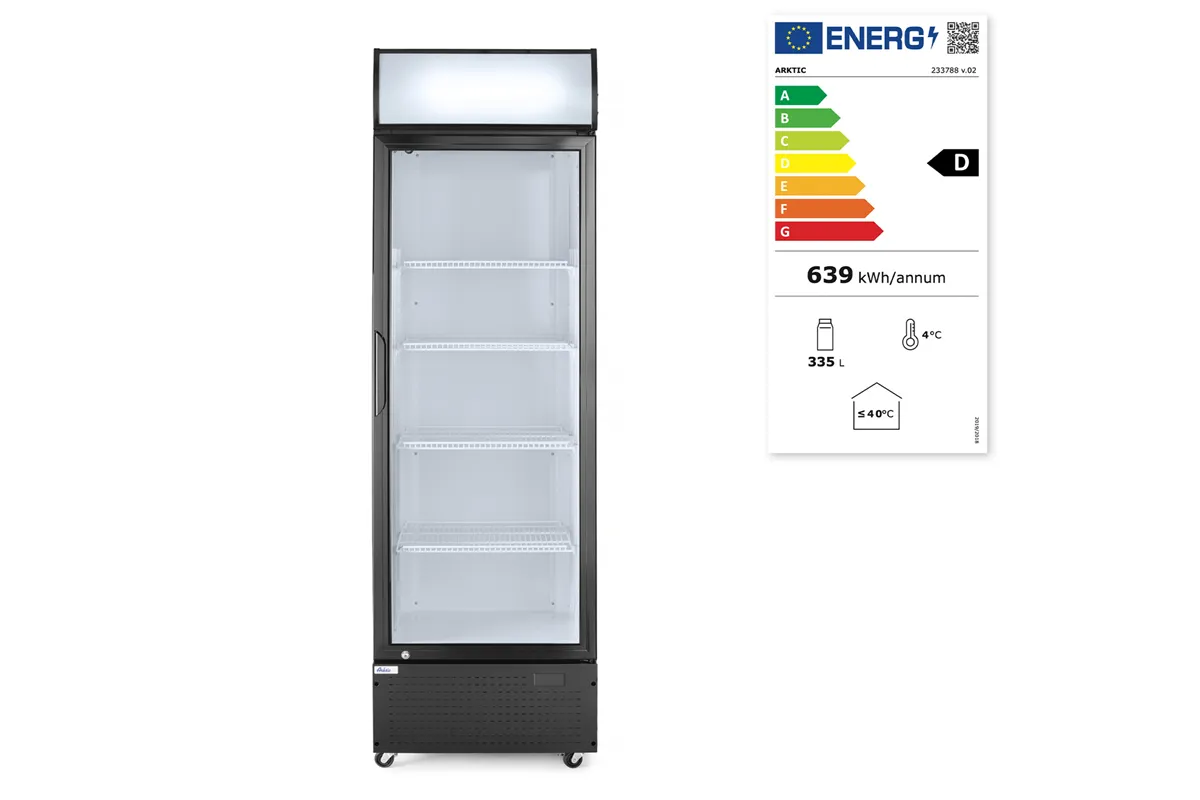 Lodówka barowa z podświetlanym panelem, 1-drzwiowa, 254L, czarny, 220-240V/250W, 578x605x1980mm Arktic 233788