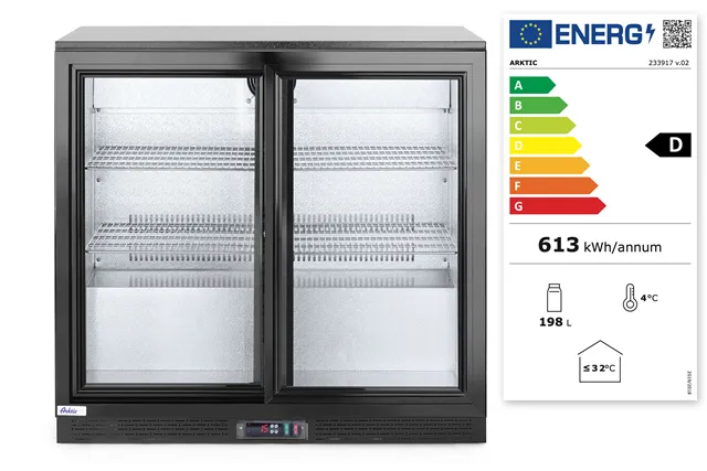 Lodówka barowa z podwójnymi drzwiami suwanymi, 158L, czarny, 220-240V/160W, 900x520x865mm Arktic 233917