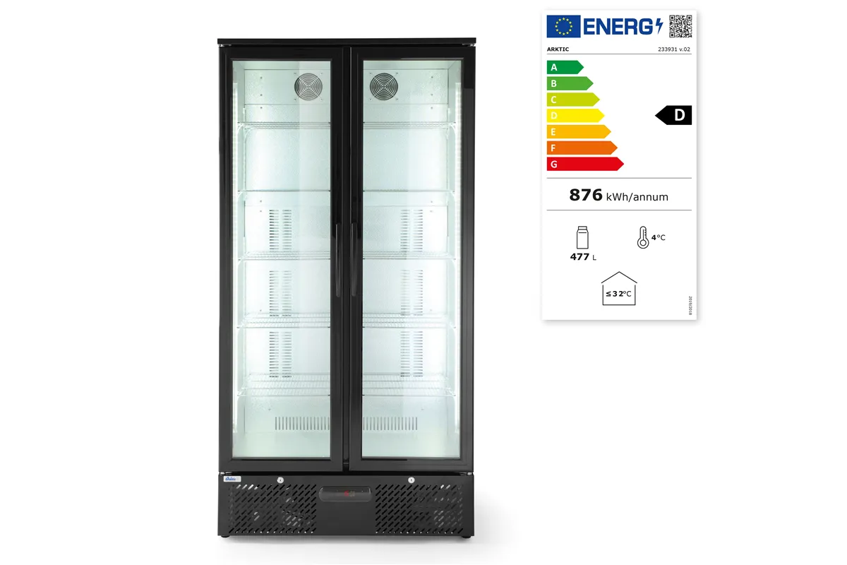 Lodówka barowa 2-drzwiowa, 384L, czarny, 220-240V/365W, 900x530x1820mm Arktic 233931