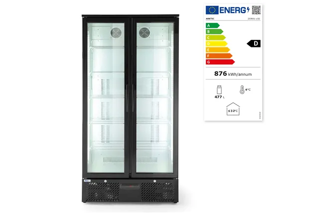 Lodówka barowa 2-drzwiowa, 384L, czarny, 220-240V/365W, 900x530x1820mm Arktic 233931