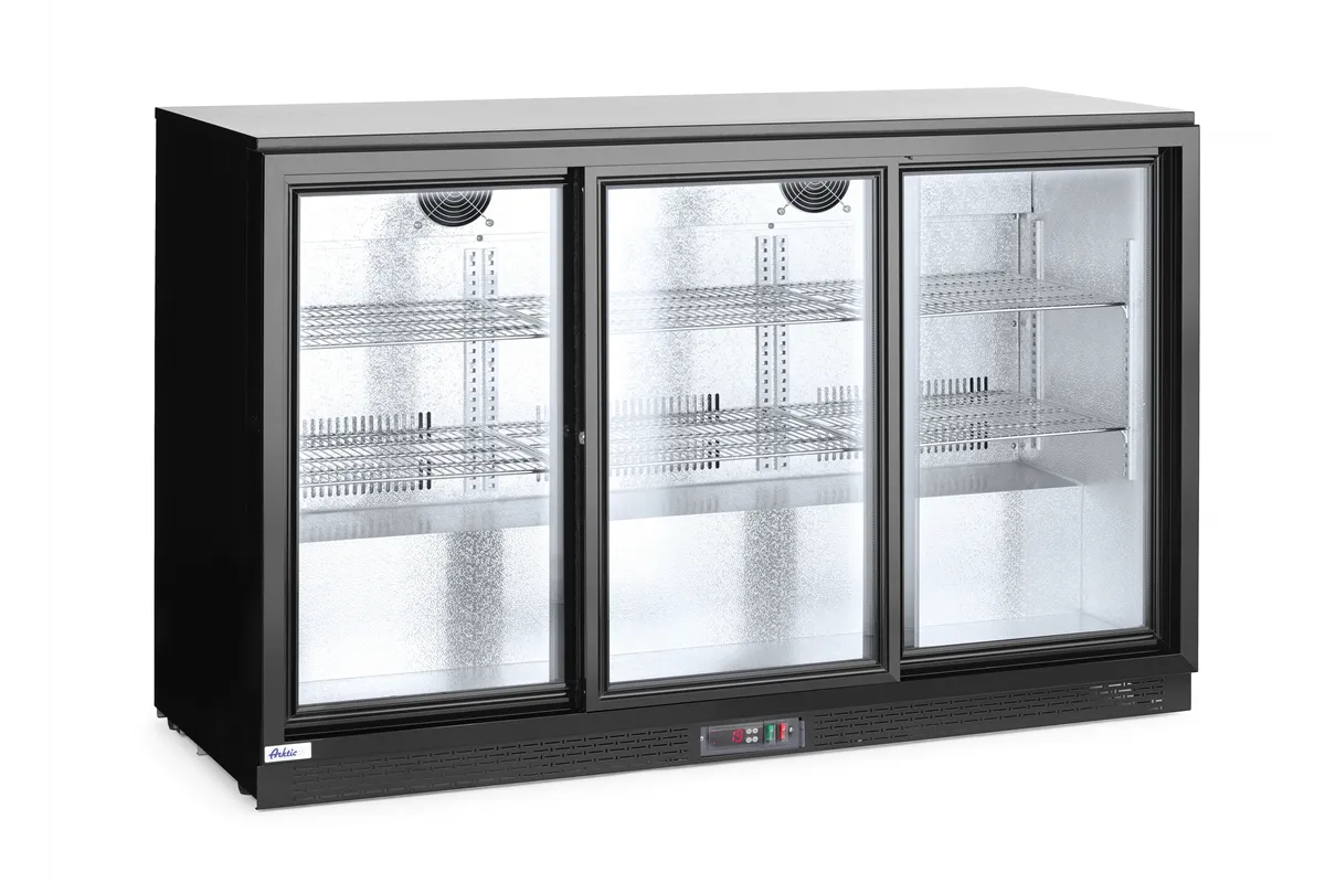 Lodówka barowa z potrójnymi drzwiami suwanymi, 254L, czarny, 220-240V/160W, 1350x520x865mm Arktic 235836