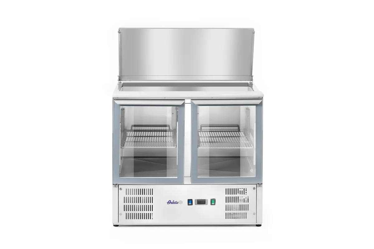 Stół chłodniczy 2-drzwiowy przeszklony z pokrywą uchylną, 247L, 230V/145W, 900x700x860mm Arktic 236246