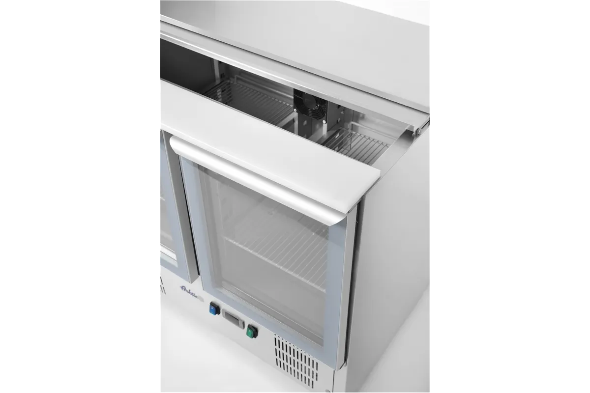 Stół chłodniczy 2-drzwiowy przeszklony z pokrywą uchylną, 247L, 230V/145W, 900x700x860mm Arktic 236246