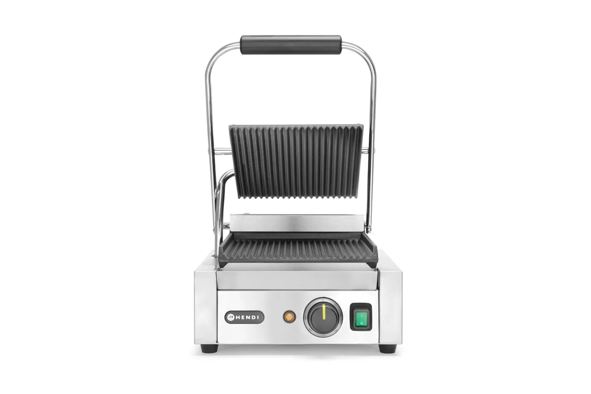 Grill kontaktowy pojedynczy, góra i dół ryflowane, 230V/1800W, 310x375x216mm Hendi 263501