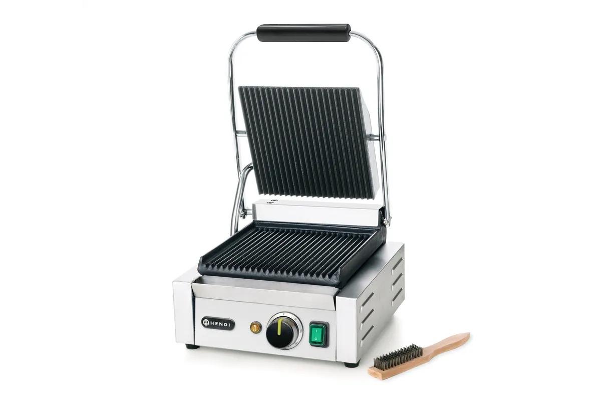 Grill kontaktowy pojedynczy, góra i dół ryflowane, 230V/1800W, 310x375x216mm Hendi 263501