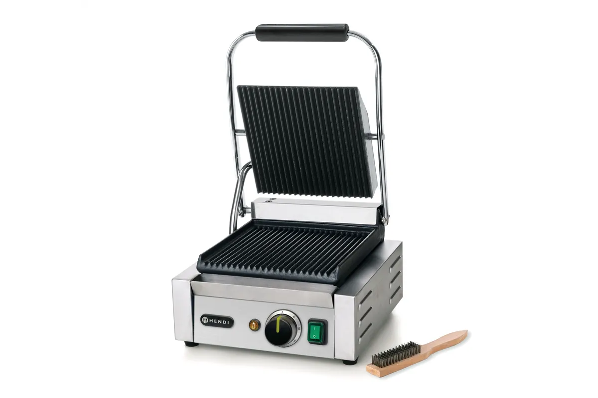 Grill kontaktowy pojedynczy, góra i dół ryflowane, 230V/1800W, 310x375x216mm Hendi 263501