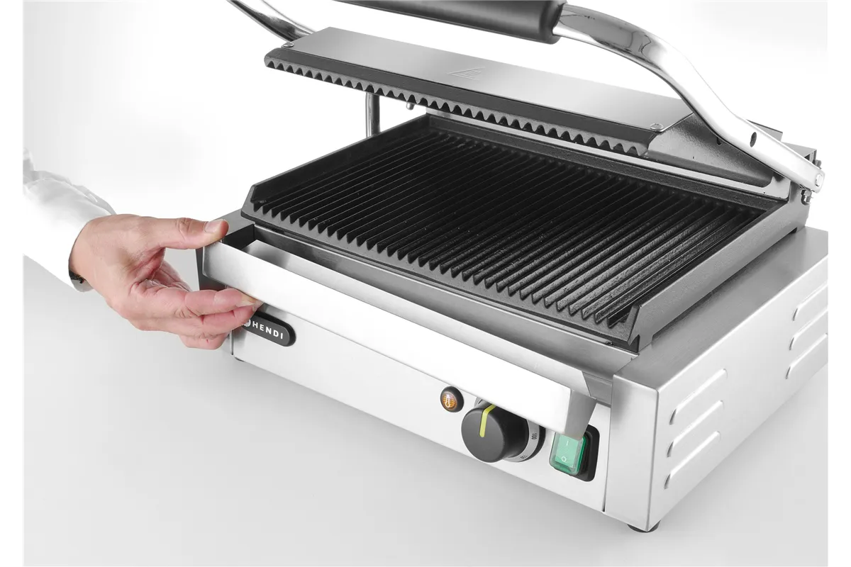 Grill kontaktowy Panini, góra i dół ryflowane, 230V/2200W, 430x375x216mm Hendi 263655