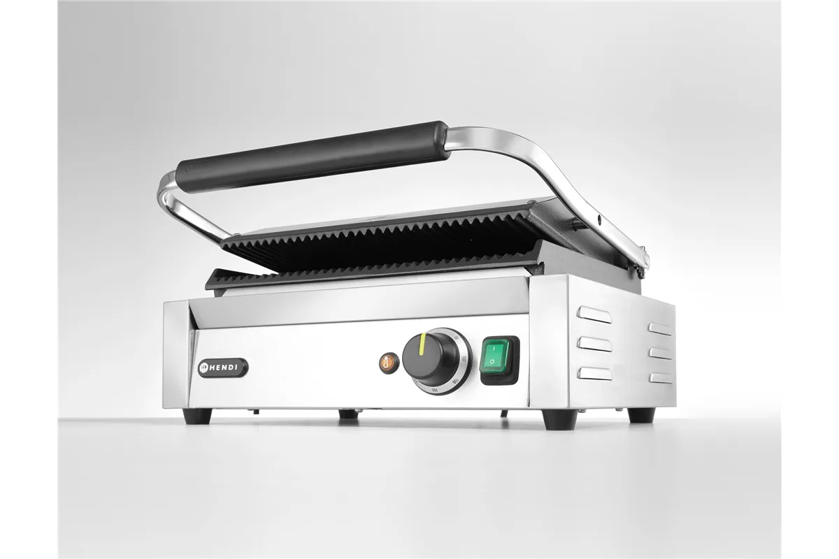 Grill kontaktowy Panini, góra i dół ryflowane, 230V/2200W, 430x375x216mm Hendi 263655