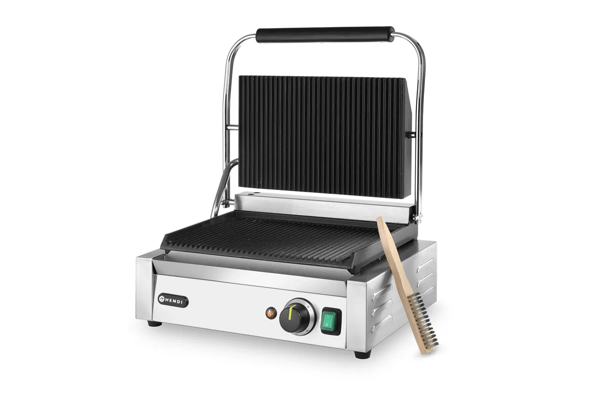 Grill kontaktowy Panini, góra i dół ryflowane, 230V/2200W, 430x375x216mm Hendi 263655