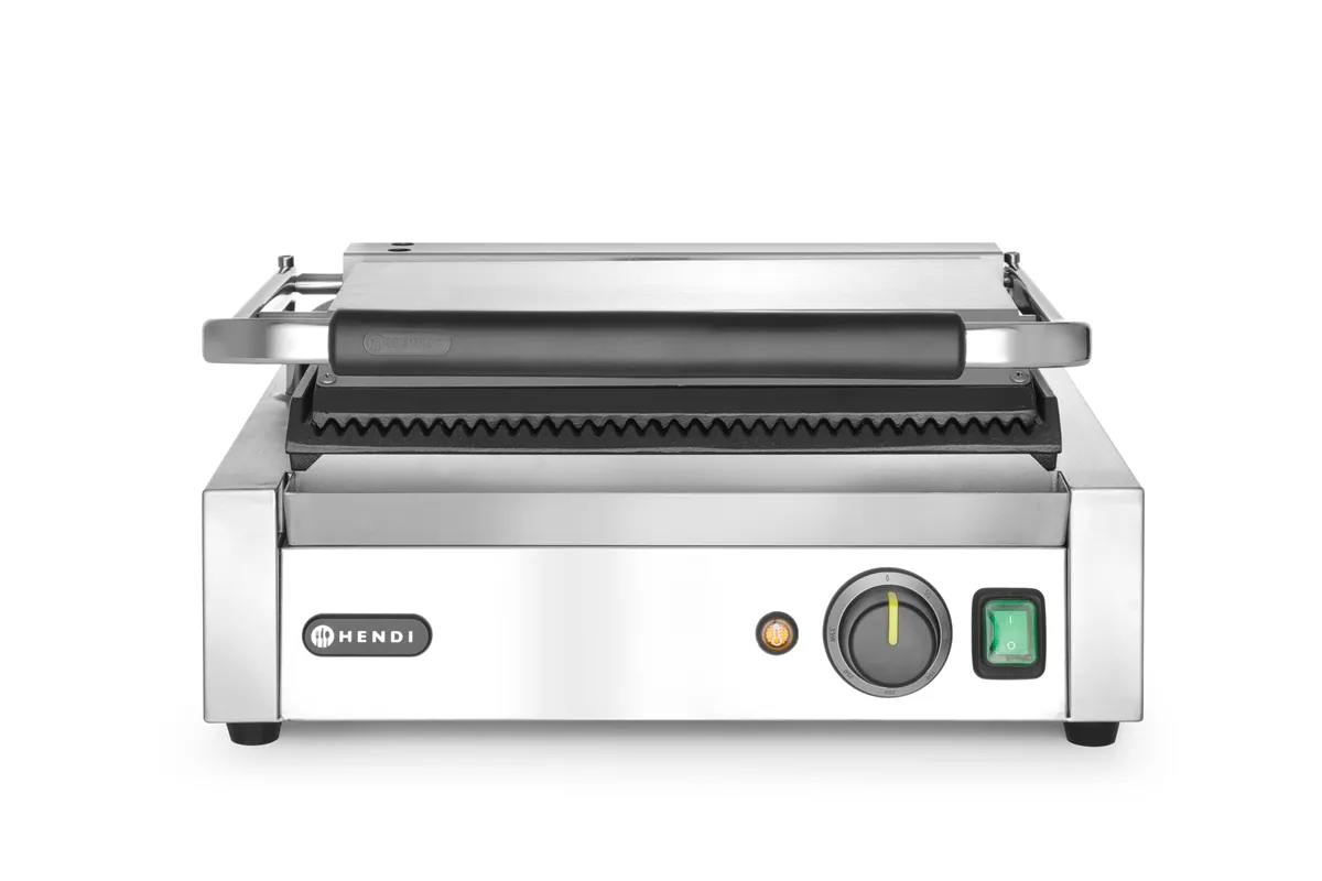 Grill kontaktowy Panini, góra i dół ryflowane, 230V/2200W, 430x375x216mm Hendi 263655