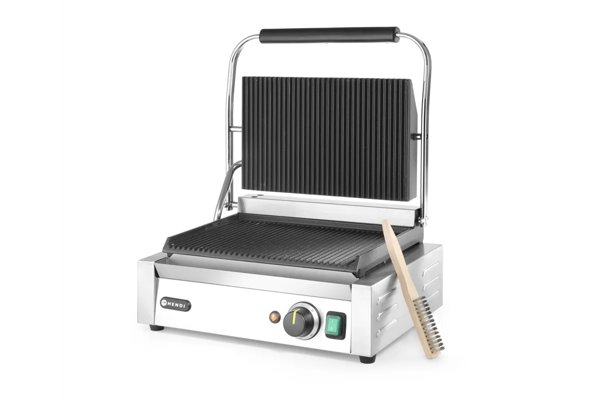Grill kontaktowy Panini, góra i dół ryflowane, 230V/2200W, 430x375x216mm Hendi 263655