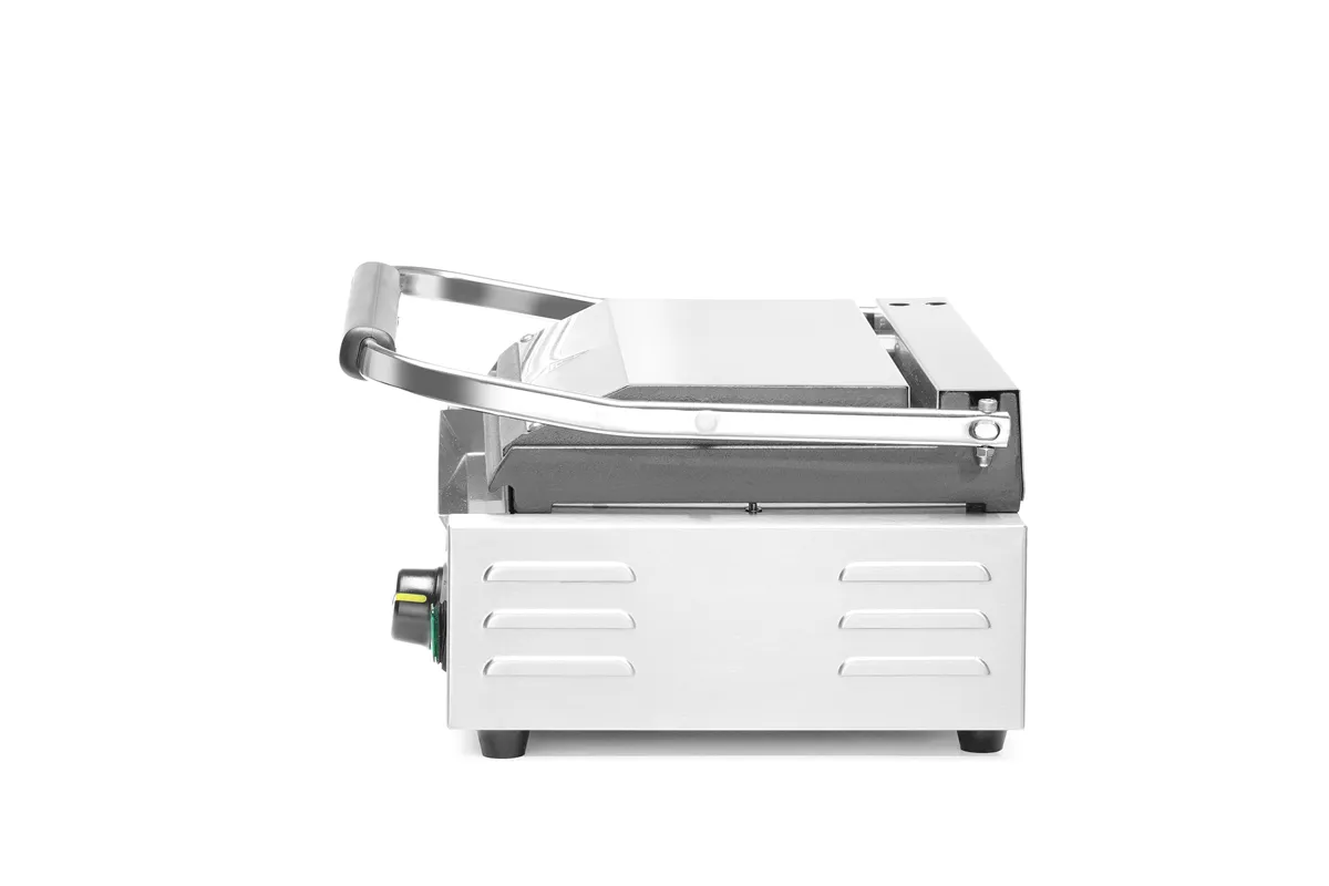 Grill kontaktowy Panini, góra ryflowana, dół gładki, 230V/2200W, 430x375x216mm Hendi 263662