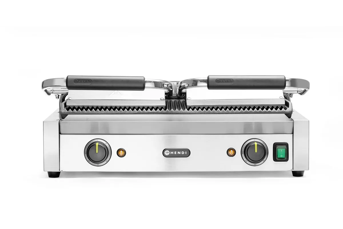 Grill kontaktowy podwójny Ryflowany, góra i dół ryflowane, 230V/3600W, 570x375x216mm Hendi 263709