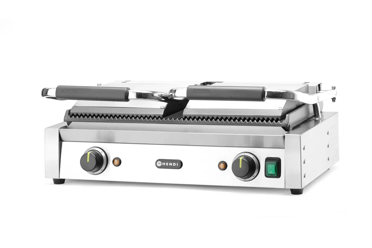 Grill kontaktowy podwójny Ryflowany, góra i dół ryflowane, 230V/3600W, 570x375x216mm Hendi 263709