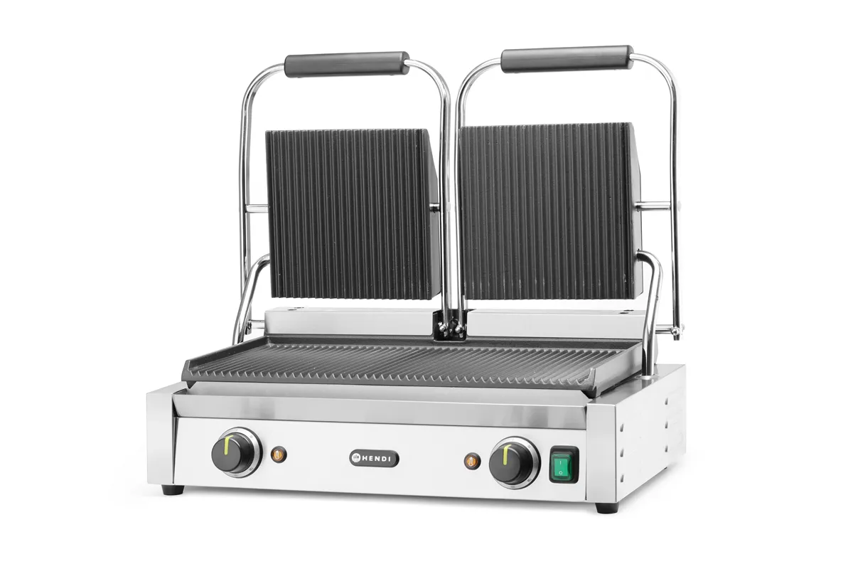 Grill kontaktowy podwójny Ryflowany, góra i dół ryflowane, 230V/3600W, 570x375x216mm Hendi 263709