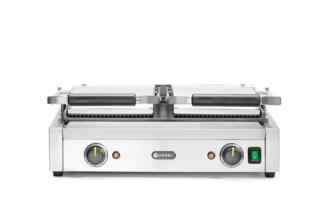 Grill kontaktowy podwójny, góra ryflowana , dół gładki, 230V/3600W, 570x375x216mm Hendi 263808