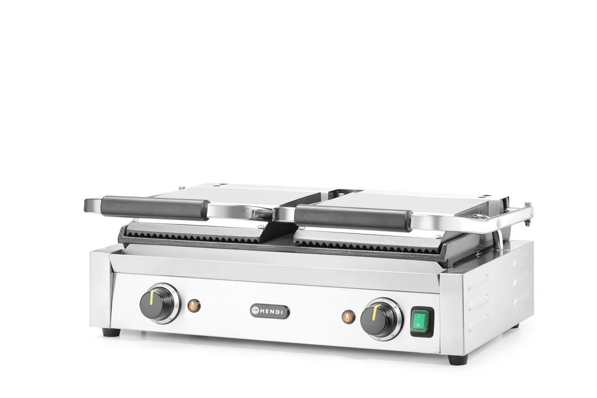 Grill kontaktowy podwójny, góra ryflowana , dół gładki, 230V/3600W, 570x375x216mm Hendi 263808