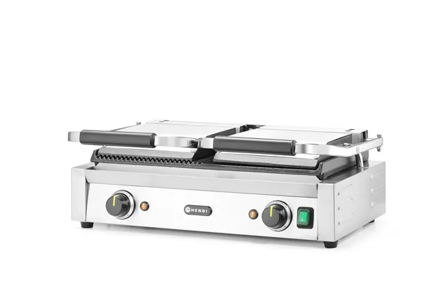 Grill kontaktowy podwójny, 1/2 gładka, 1/2 ryflowana, 230V/3600W, 570x375x216mm Hendi 263907