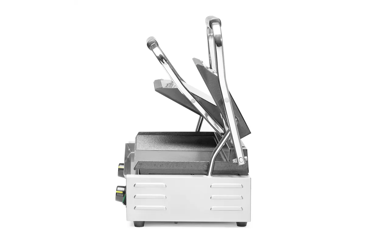 Grill kontaktowy podwójny, 1/2 gładka, 1/2 ryflowana, 230V/3600W, 570x375x216mm Hendi 263907